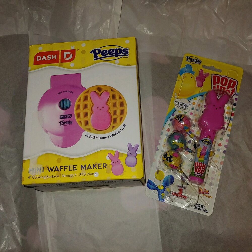 Peeps® x Dash Pink Bunny Mini Waffle Maker and Peeps Bunny Pop Ups Lillipops